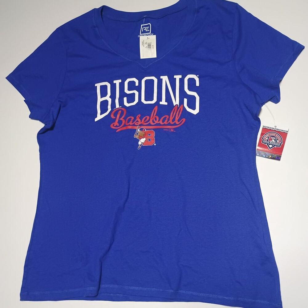 New ProEdge Bisons Baseball Women's T-Shirt - Blue, Size XLarge